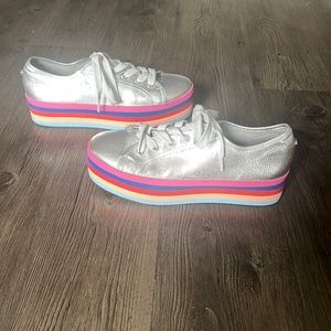 Steve Madden rainbow and silver Platform sneaker, size 8.5, runs a little small